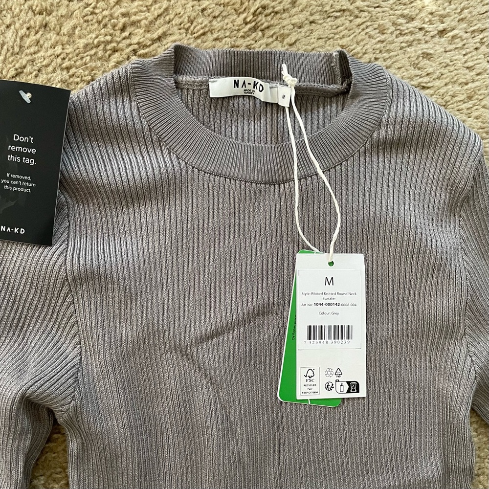 NA-KD Ribbed Knitted Round Neck Sweater